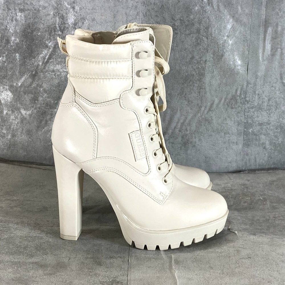 GUESS Women's Ivory Talore Heeled Lug-Sole Side-Zip Hiker Boots SZ 7
